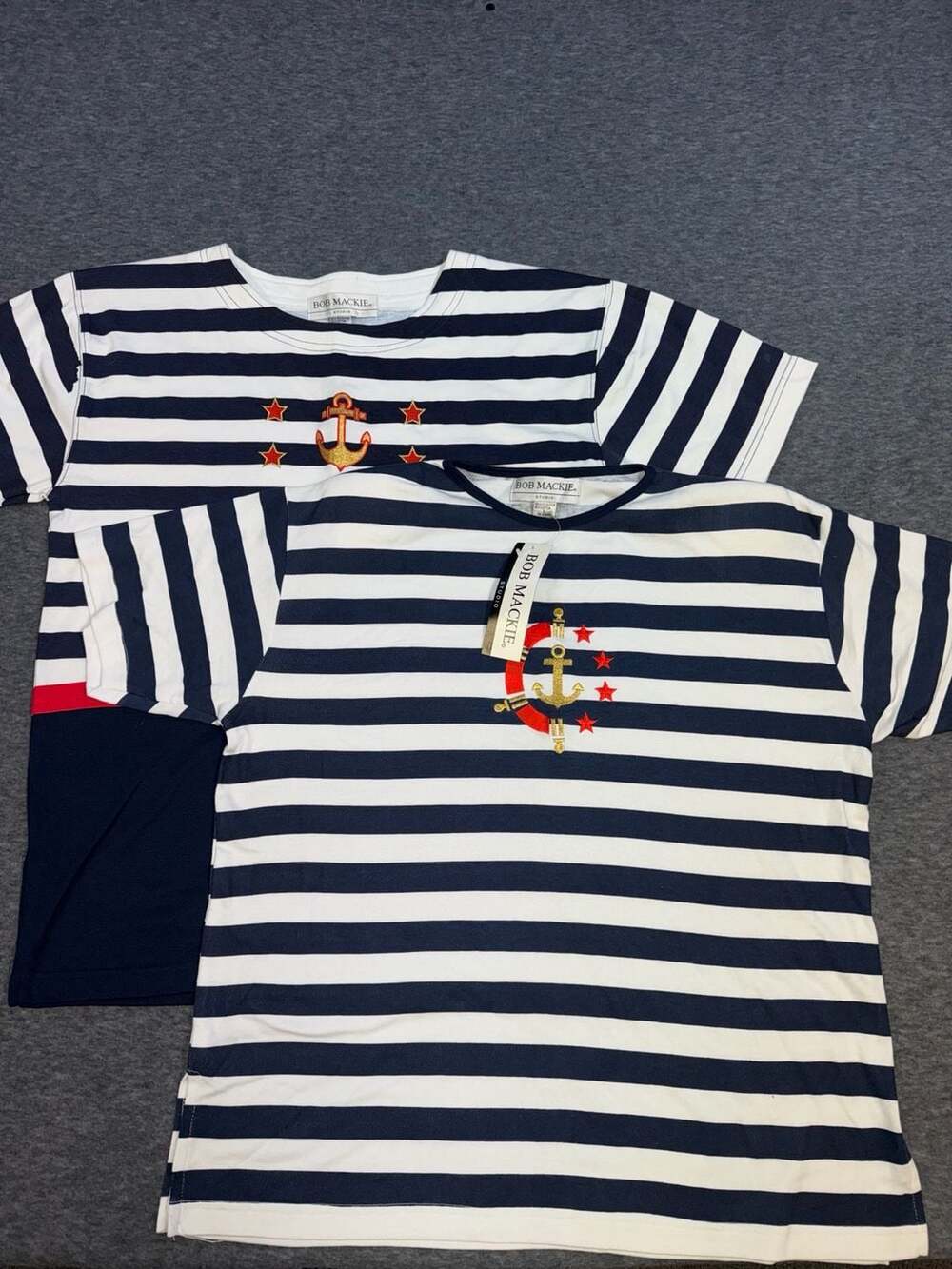 Bob Mackie Studio Nautical Striped Anchor T-Shirt Set of 2 Size L